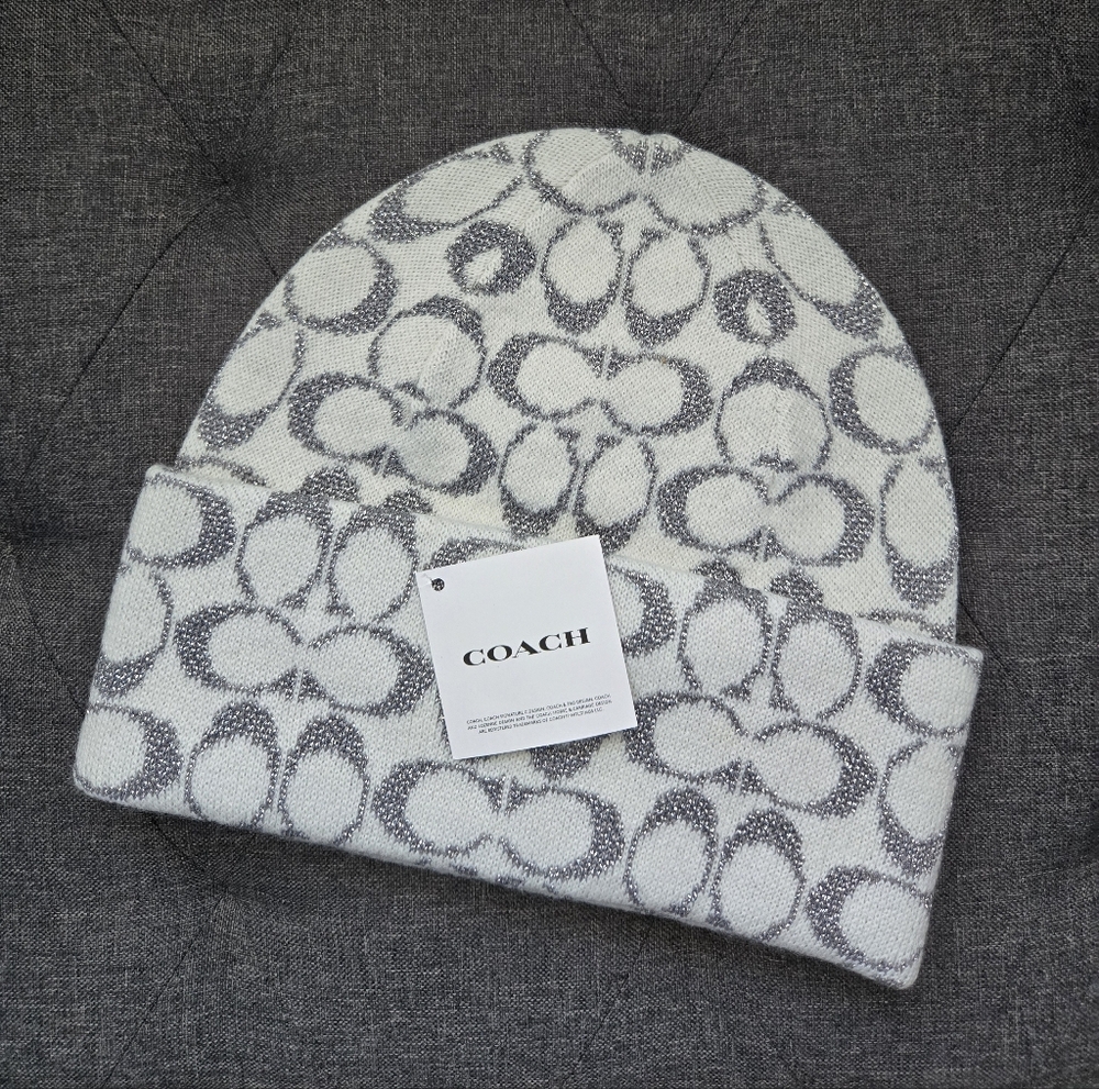 Coach Gray and White Beanie